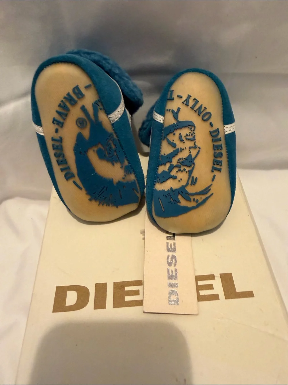 Baby Blue Suede Booties Size 4 Infant Shearling Velcro - Diesel